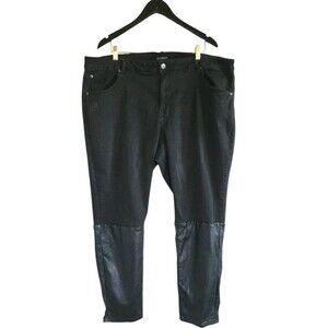 Ashley Stewart Black Denim Jeans Faux Leather Trim Women's 24 Cotton Spandex